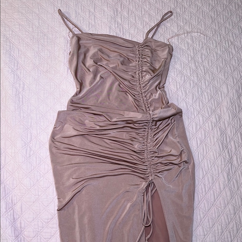 Elegant Ruched Tan Dress